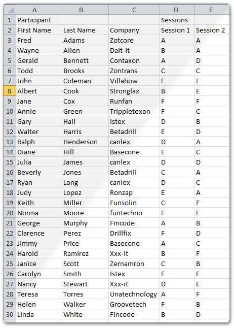 Speed Networking Seating Chart