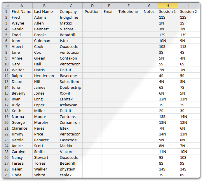 Speed Networking Seating Chart